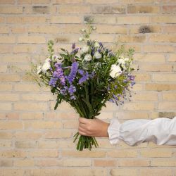 Trendy sommerbuket i populære lilla og hvide farver.
Send blomster til en, du holder af. Priser er altid inkl. kort og levering. Hurtig levering. Blomsterlevering til døren